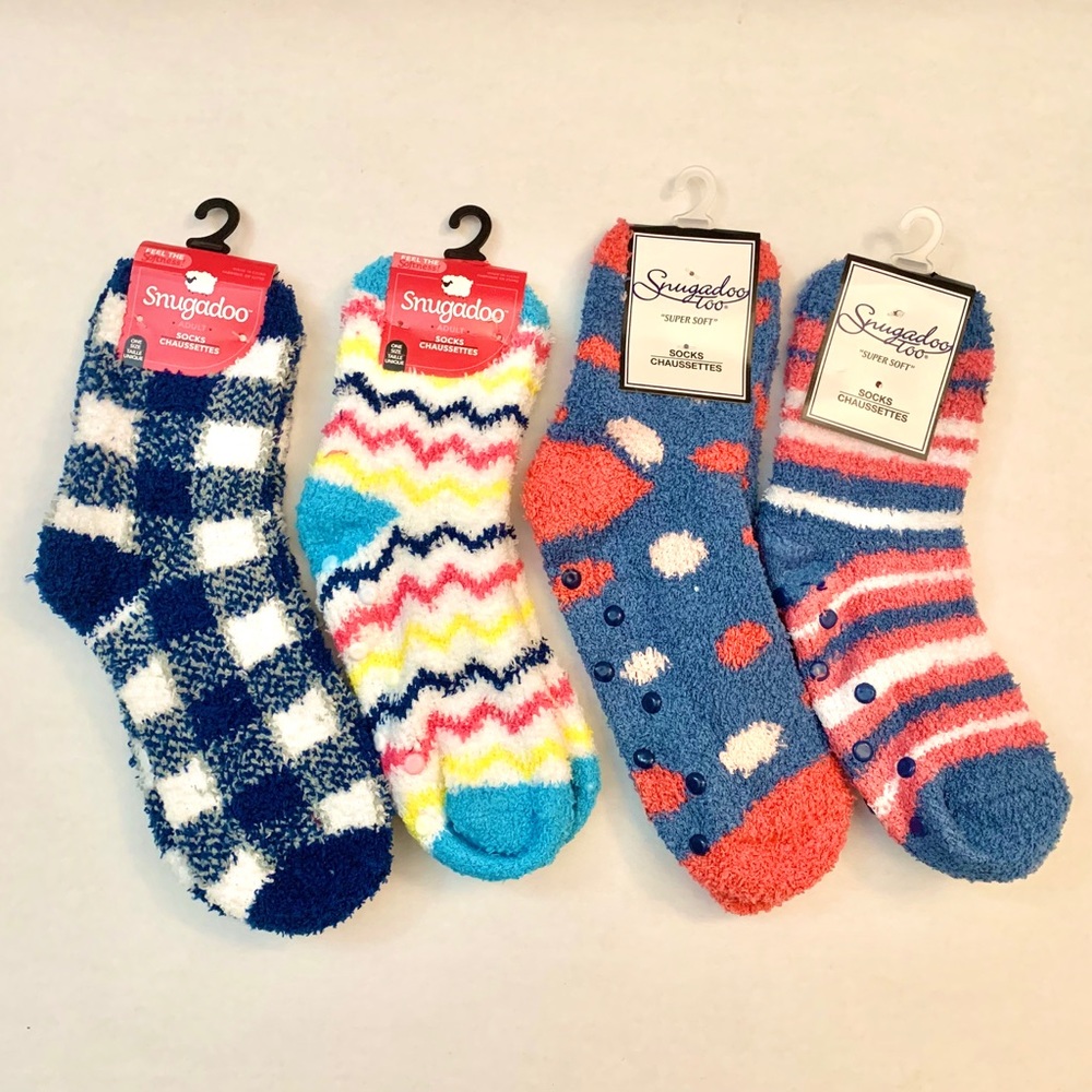 3/$30 bundle of 4 pairs of super soft and cute winter socks fuzzy polka dots NWT